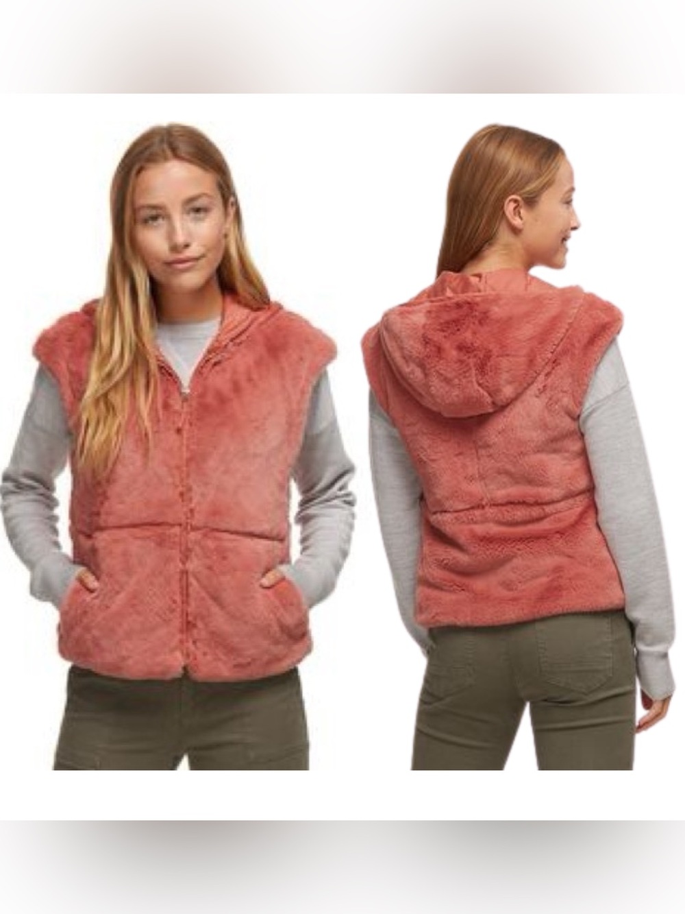 Patagonia Lunar‎ Frost Hooded Vest XS Fleece Pink Clay Full Zip Pockets